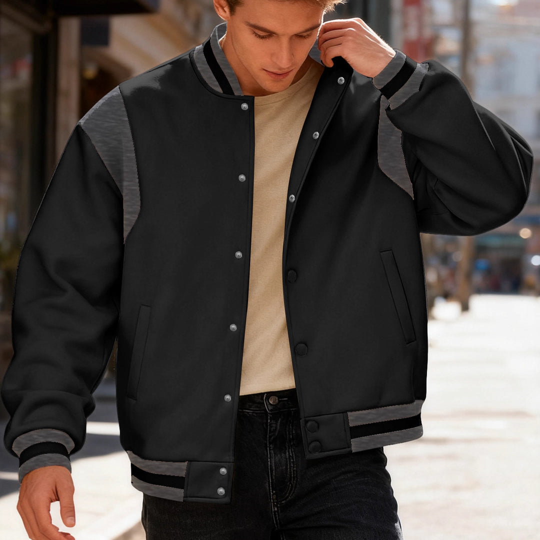 Herren lässige Collegejacke mit Druckknöpfen und elastischen Bündchen Echoarchiv
