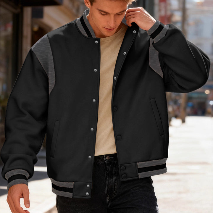 Herren lässige Collegejacke mit Druckknöpfen und elastischen Bündchen Echoarchiv