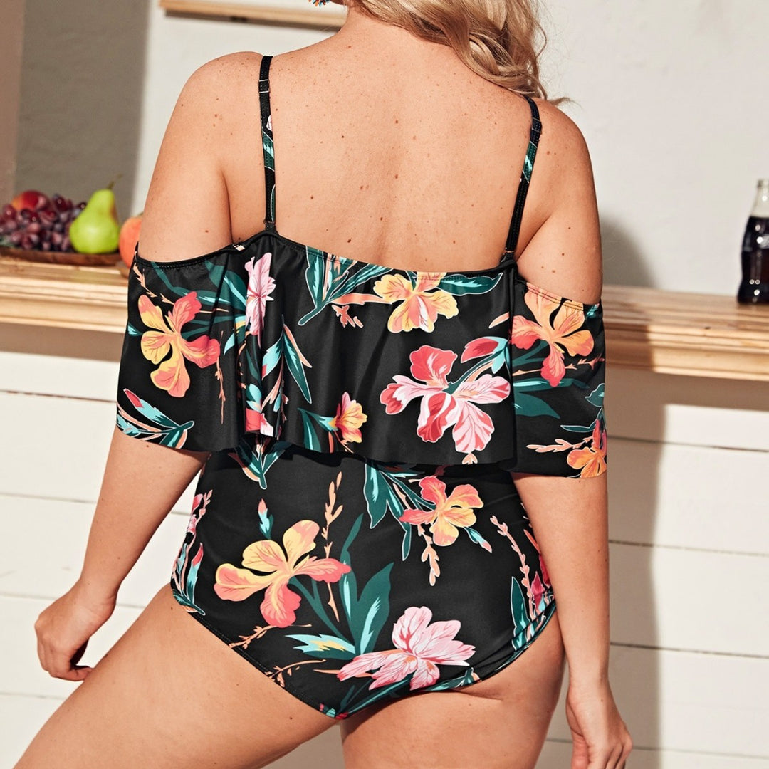 Damen Bikini-Set mit floralem Off-Shoulder-Oberteil und hochgeschnittenen Höschen Echo Archiv