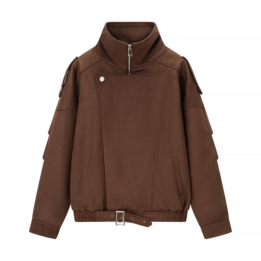 Damen Oversize-Bomberjacke im Velourslook mit hohem Stehkragen und Taillengürtel Echo Archiv