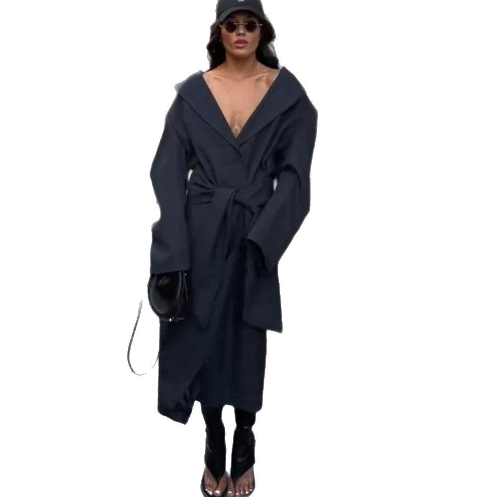 Damen Oversize Wickelmantel mit weitem Schalkragen und Bindegürtel Echoarchiv