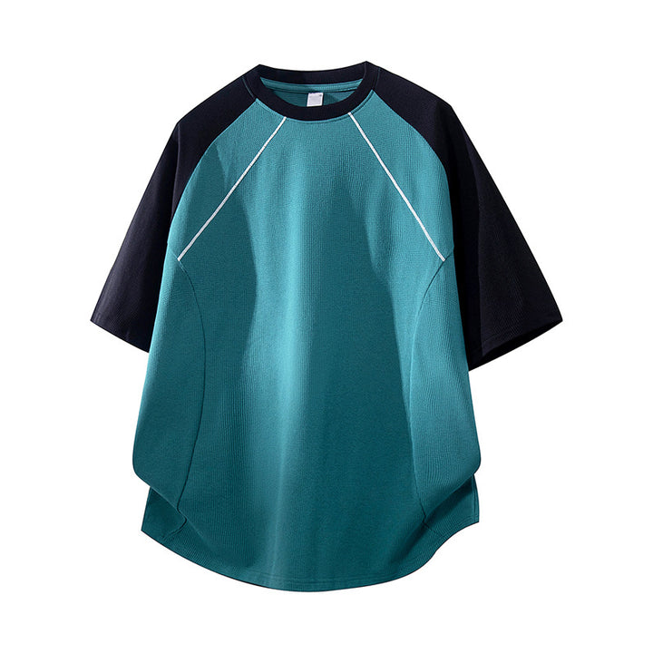 Herren Sportives Oversize Waffelstruktur-Raglan-T-Shirt mit Kontrastärmeln und atmungsaktivem Funktionsjersey Echo Archiv