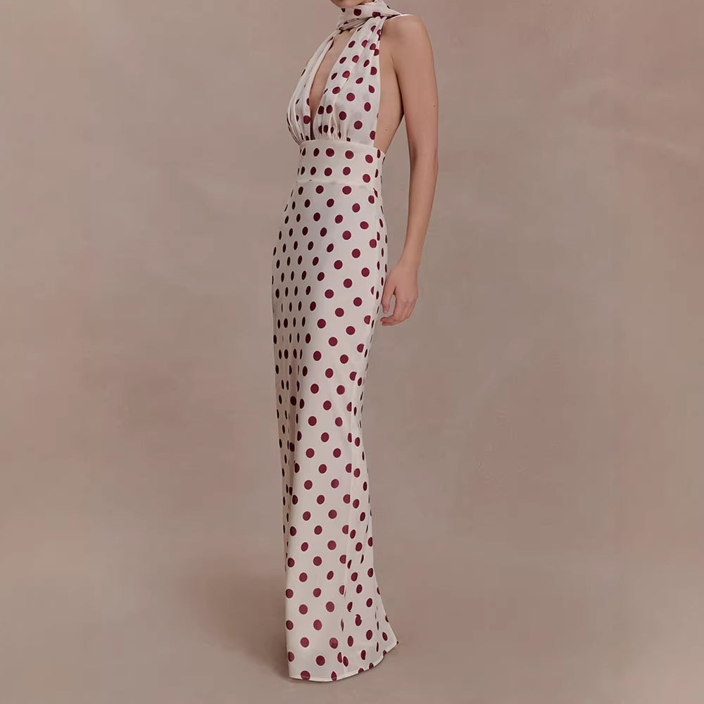 Damen Halter-Maxi-Kleid mit klassischen Punkten Echo Archiv
