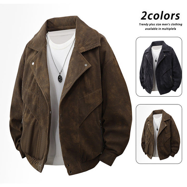 Herren Nano Oversized Cordjacke mit breitem Revers, Reißverschlusstaschen und elastischem Saum – Taviero
