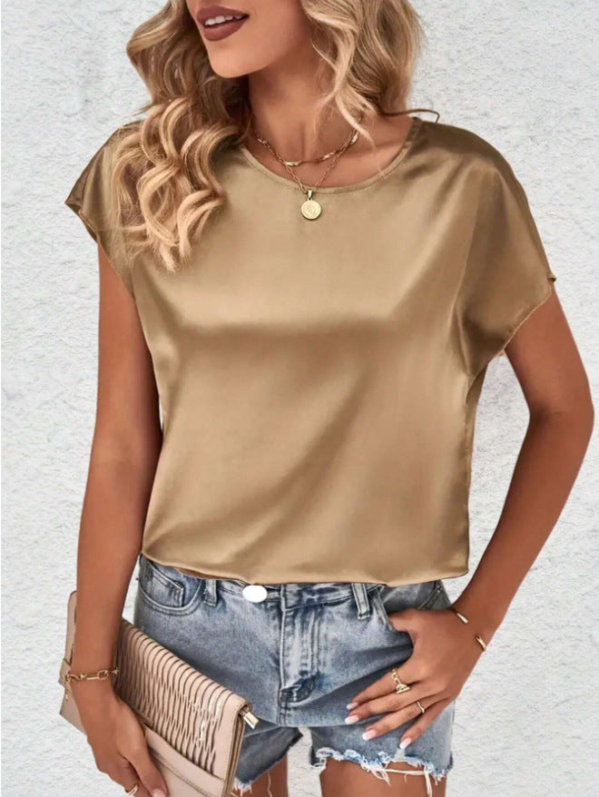 Damen Elegantes Satinoberteil mit lässigem Schnitt und kurzen Ärmeln Echo Archiv