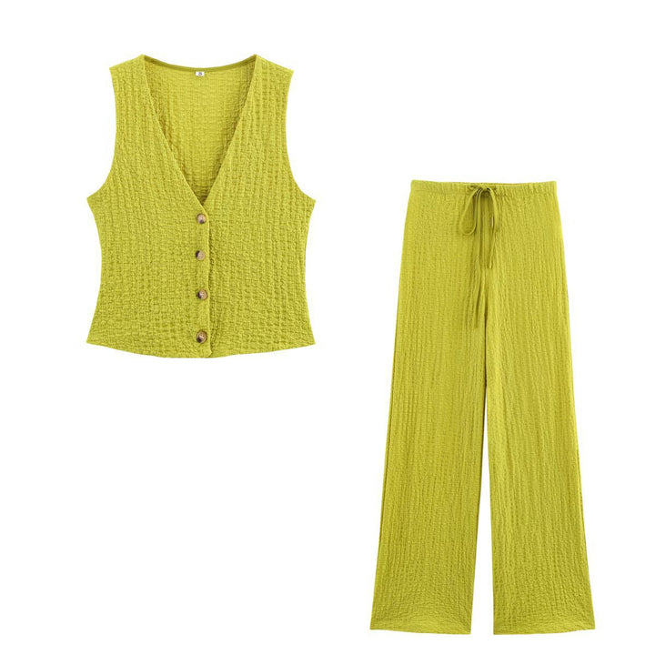 Damen nan leichte Crinkle-Loungebuxe mit weitem Bein und Tunnelzug Echo Archiv
