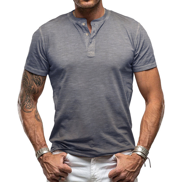 Herren nan athletisches Henley-T-Shirt aus strukturierter Slub-Baumwolle mit kurzer Knopfleiste Echoarchiv