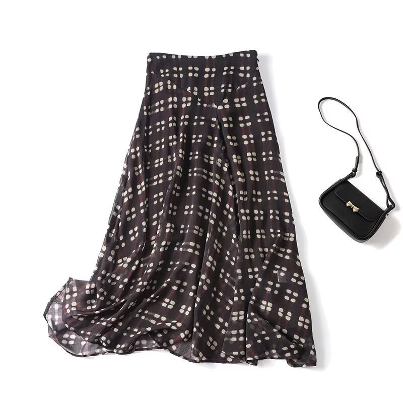 Damen Fließender Maxirock aus Chiffon mit geometrischem Allover‑Print und hoher Taille Echo Archiv