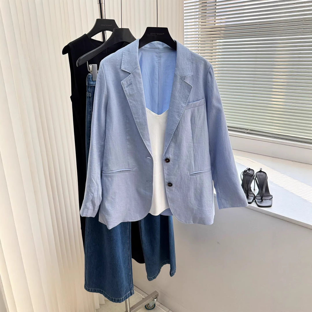 Damen Modischer Leinenblazer mit zwei Taschen Echoarchiv
