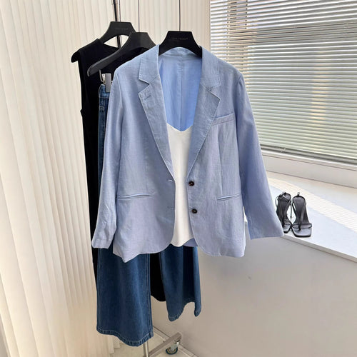 Damen Modischer Leinenblazer mit zwei Taschen Echoarchiv