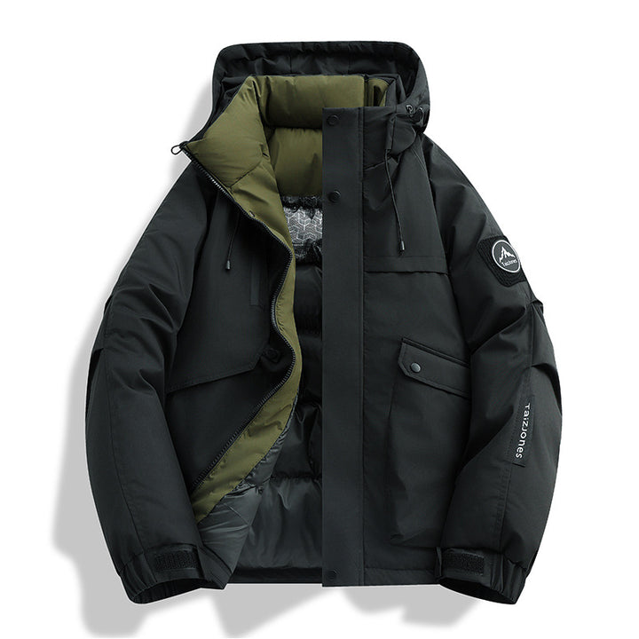 Herren gepolsterte Kapuzenwinterjacke mit winddichtem Außenmaterial, gestepptem thermischem Innenfutter und multifunktionalen Taschen – Marzano