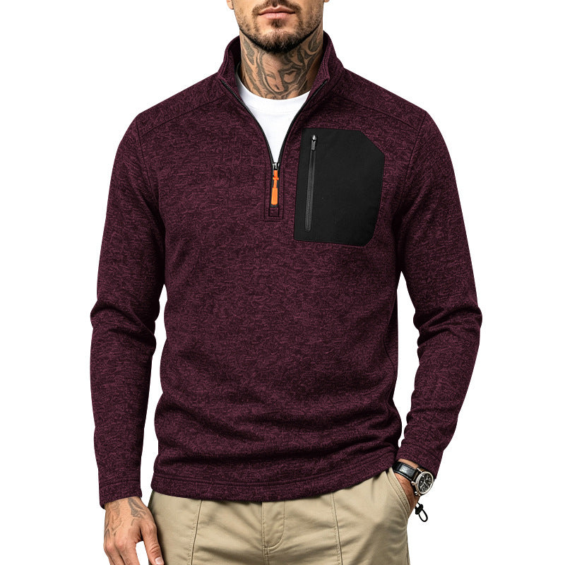 Herren Texturierter Troyer-Pullover mit halbem Reißverschluss und Brust-Zip-Tasche Echoarchiv
