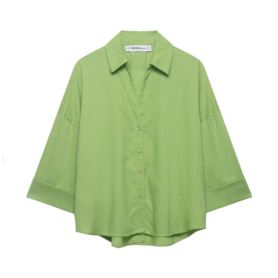 Damen Oversized-Hemdbluse mit kastiger Silhouette, weiten Kimonoärmeln und abgerundetem Saum Echo Archiv