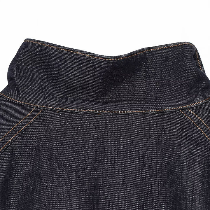 Damen Cropped Jeansjacke mit Taillengürtel, Stehkragen und Ballonärmeln Echoarchiv