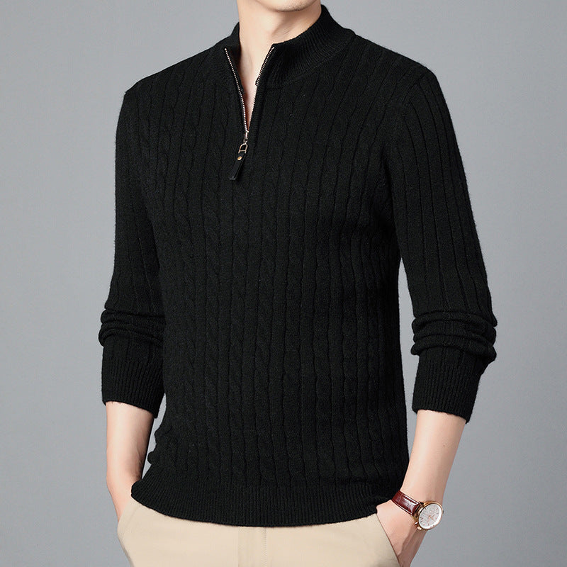 Herren Hochwertiger Strickpullover mit modernem Zipper und Detailstruktur Echoarchiv