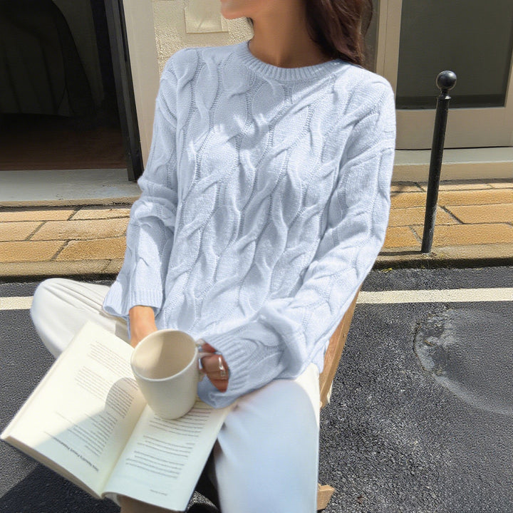 Damen oversized Zopfstrickpullover mit Rundhalsausschnitt und weichem Fall – Mavelle