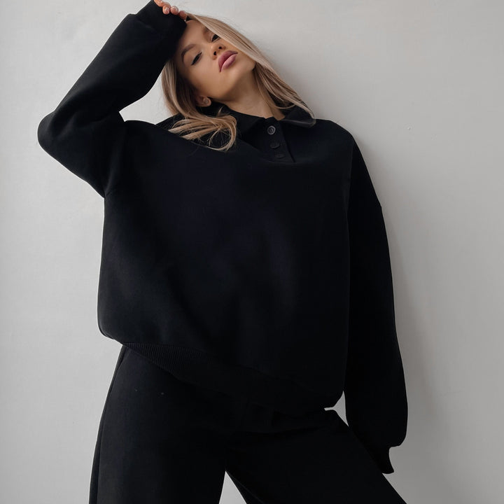 Damen Polo-Sweatshirt und Relax-Fit Jogginghose Set aus French Terry – Auréline