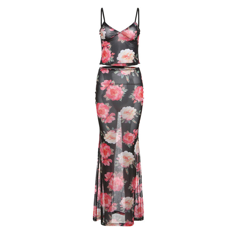 Damen Transparente Maxikleid mit floralem Muster Echo Archiv