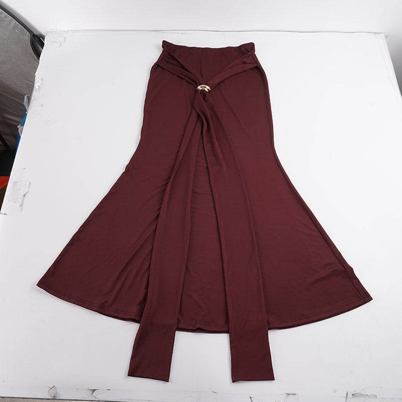 Damen Maxirock mit High‑Waist Wickeldetail, Drapée‑Vorderteil und Metallring Echo Archiv