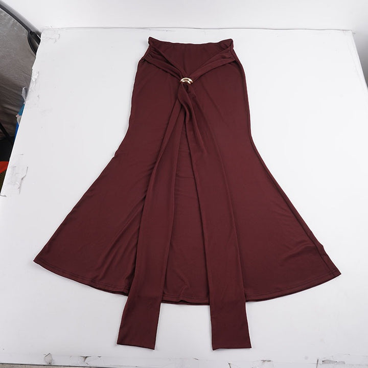 Damen Maxirock mit High‑Waist Wickeldetail, Drapée‑Vorderteil und Metallring Echo Archiv