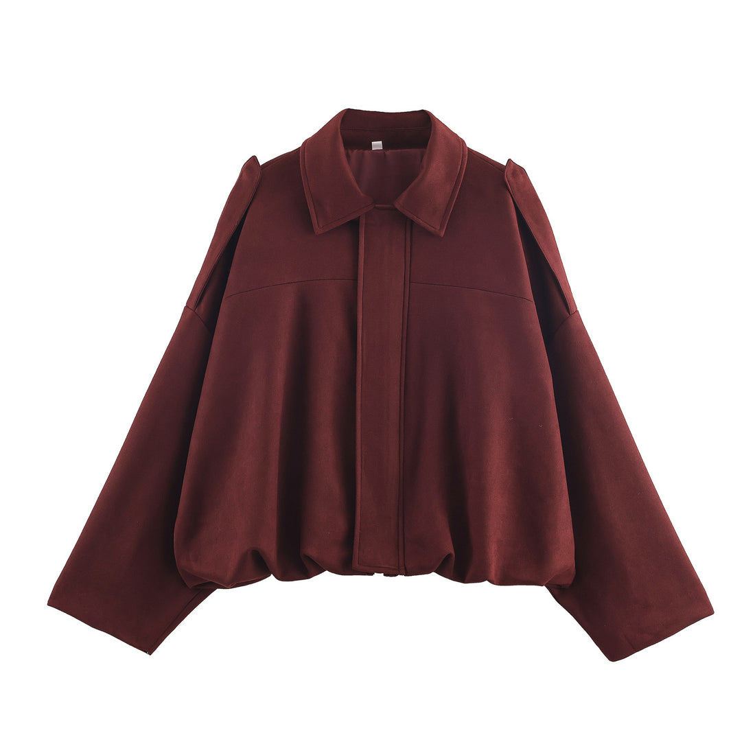 Damen oversized Cape-Jacke mit verdeckter Frontblende, Kragen und ballonförmigem Saum – Célinea