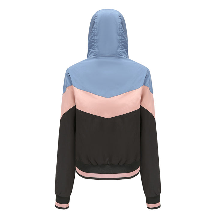 Damen nan leichte Windbreaker-Jacke mit Kapuze, Blockpaneel-Design, Reißverschlusstaschen und elastischem Saum Echo Archiv