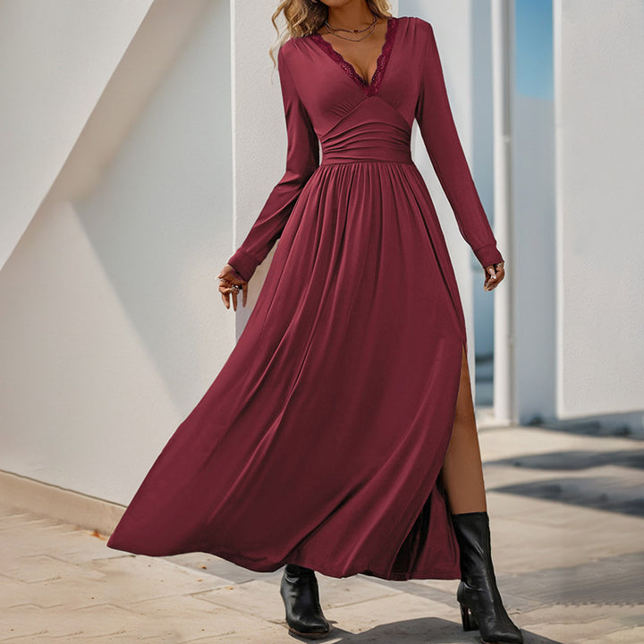 Damen Elegantes Maxikleid mit V-Ausschnitt und hohen Schlitz Echo Archiv