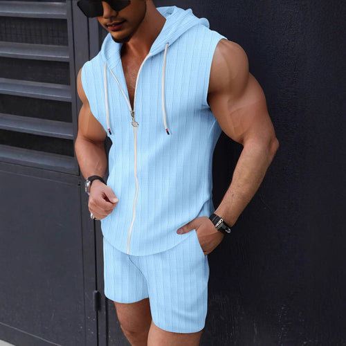 Herren ärmelloses Kapuzenshirt mit Reißverschluss und Shorts Echoarchiv