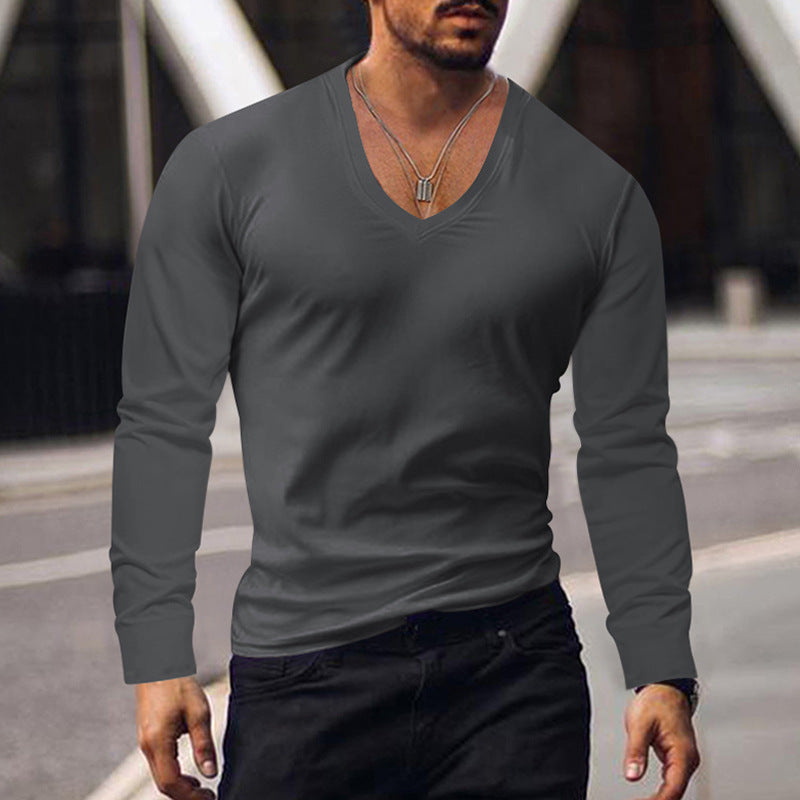 Herren V-Ausschnitt Langarmshirt aus weichem Baumwollmix mit figurbetonter Passform Echoarchiv