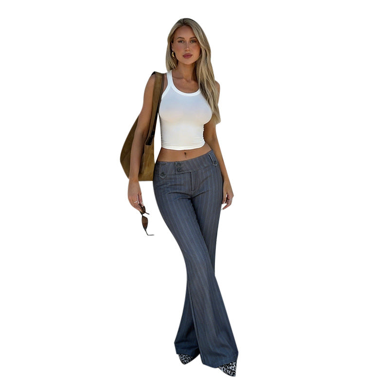 Damen elegante Schlaghose mit feinen Streifen und hohem Bund Echo Archiv