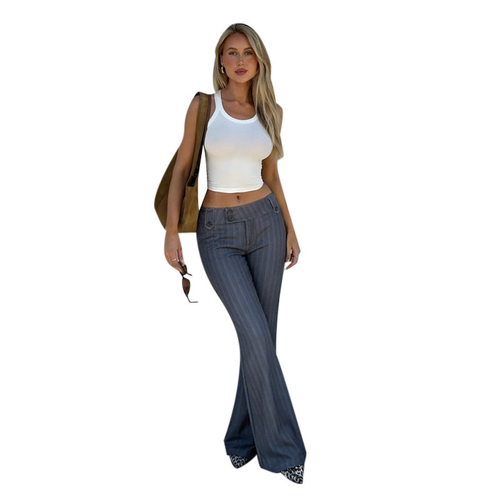 Damen elegante Schlaghose mit feinen Streifen und hohem Bund Echo Archiv