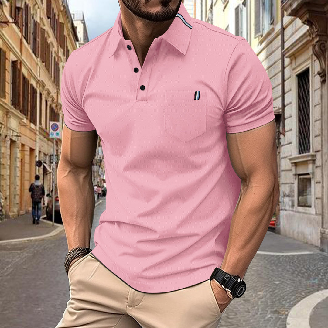 Herren modisches Kurzarm-Polohemd mit Druckknöpfen und Brusttasche Echoarchiv