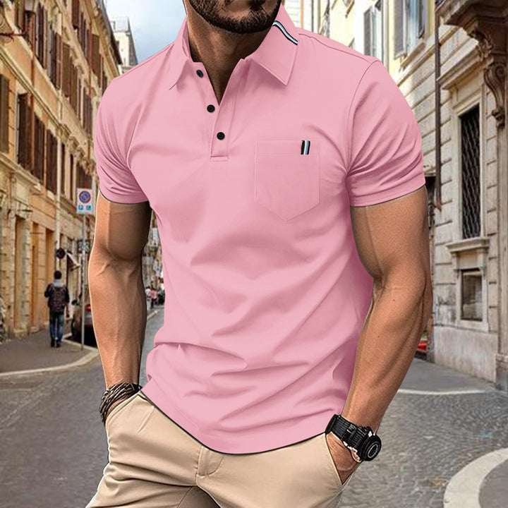 Herren modisches Kurzarm-Polohemd mit Druckknöpfen und Brusttasche Echoarchiv
