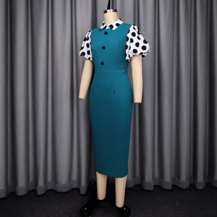 Damen figurbetontes Midi-Kleid mit polka-dot Ärmeln Echo Archiv