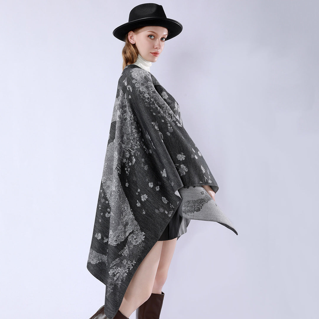 Damen Oversize-Wickelponcho im Kimono-Fall mit feinem Jacquardgewebe Echo Archiv