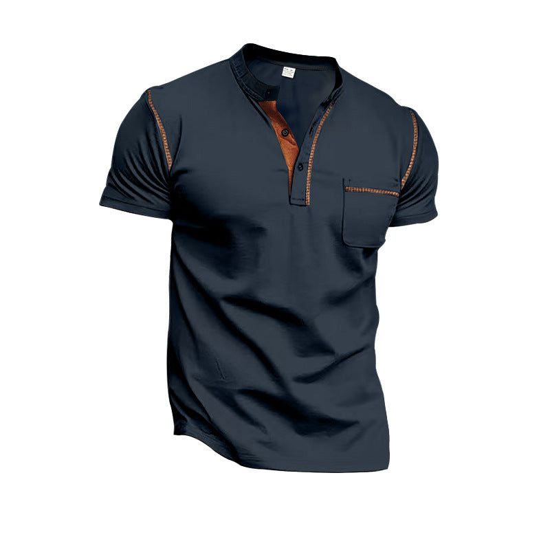 Herren Kurzarm-Henley-Shirt mit kontrastierender Knopfleiste und Brusttasche Echoarchiv