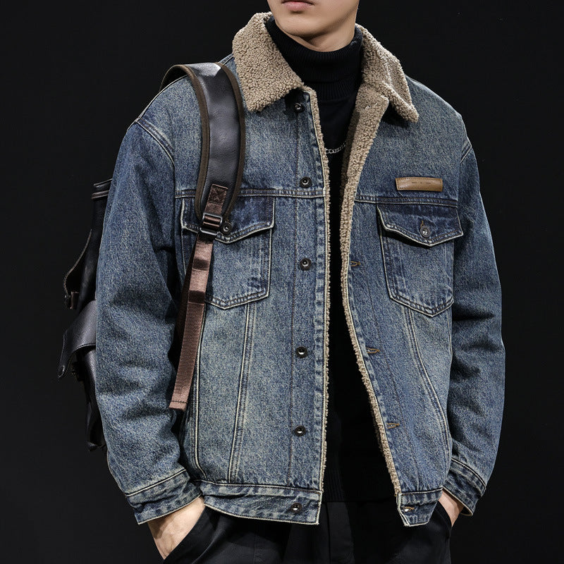 Herren Lässige Denimjacke mit Teddy-Futter Echoarchiv