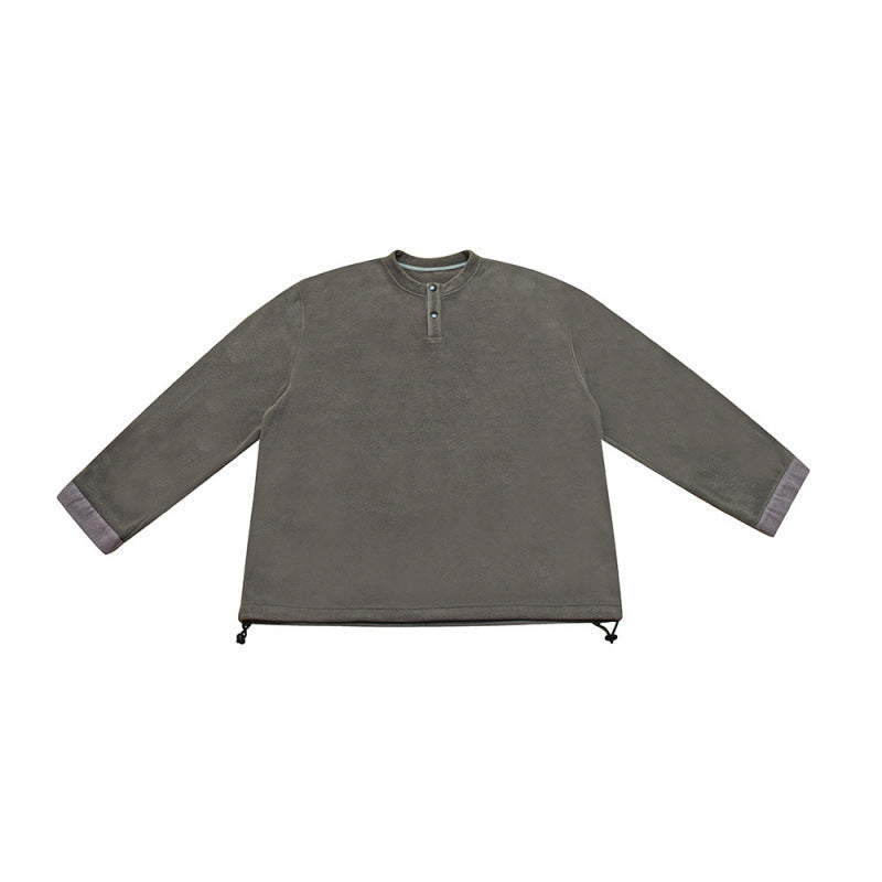 [Unisex] Oversize-Fleece-Henley-Pullover mit halber Knopfleiste, Kordelzugsaum und umgeschlagenen Ärmeln Echo Archiv