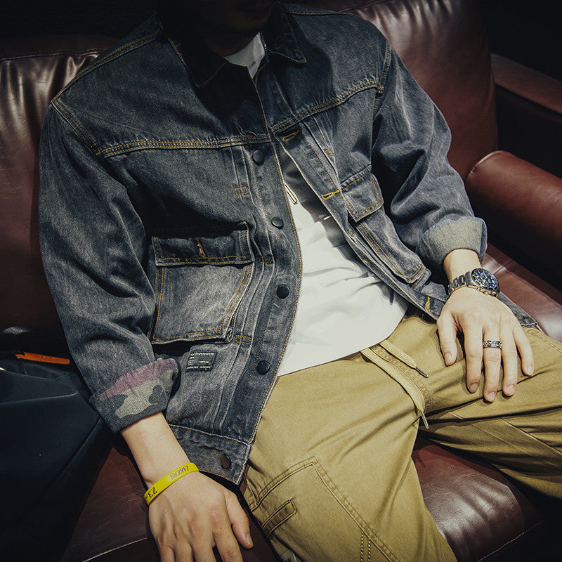 Herren Lässige Denim Jacke mit praktischen Taschen Echoarchiv