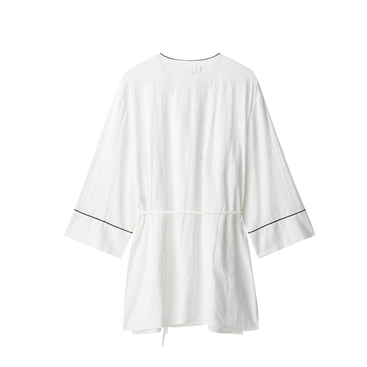 Damen Weite hochtaillierte Leinenmix‑Hose mit Cropped‑Bein und kontrastierender Bundpaspel Echo Archiv