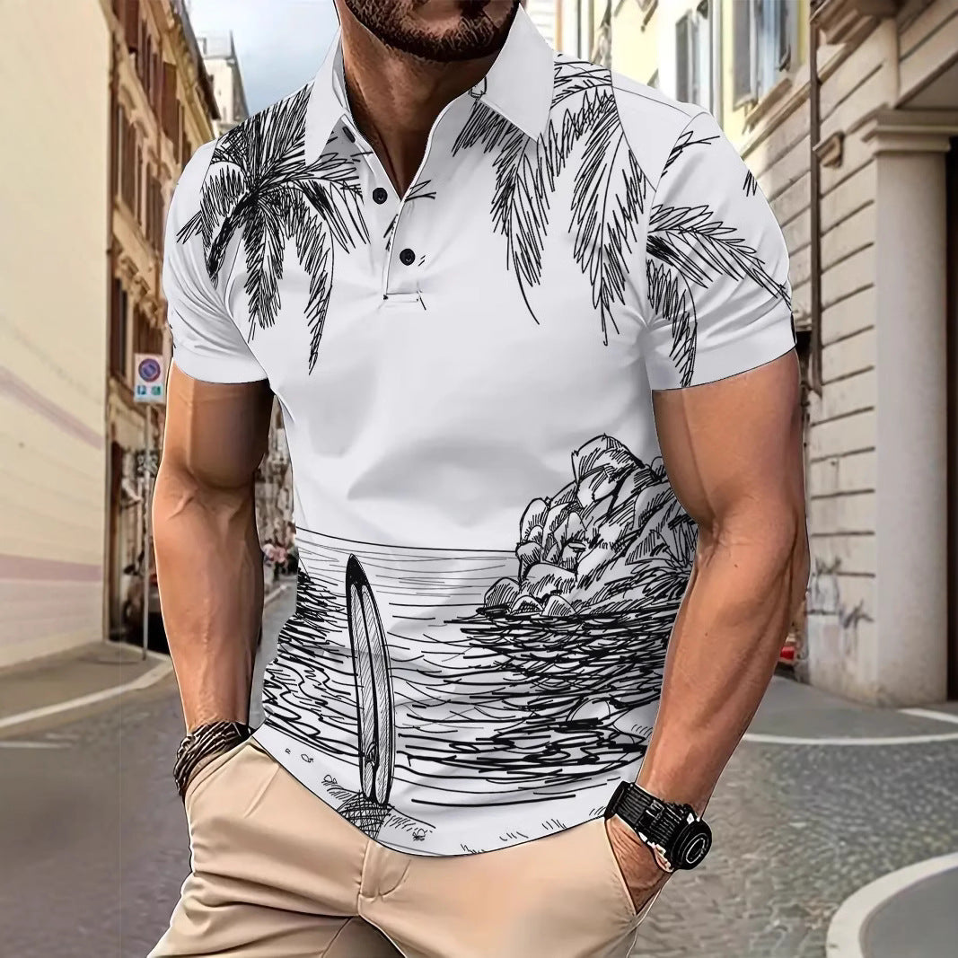 Herren Polohemd mit kreativem Surfmotiv und hochwertiger Baumwollmischung Echoarchiv