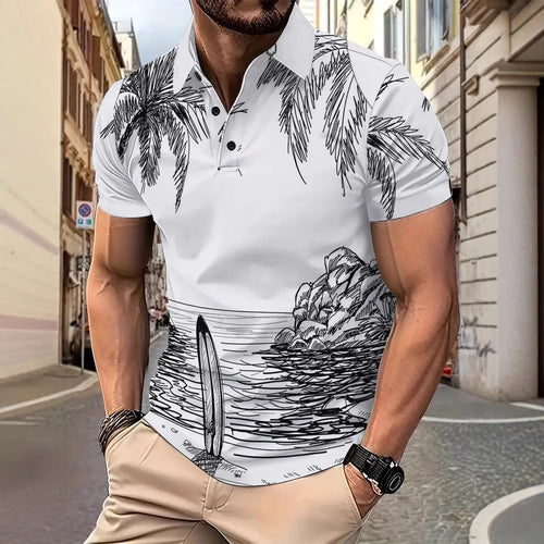 Herren Polohemd mit kreativem Surfmotiv und hochwertiger Baumwollmischung Echoarchiv