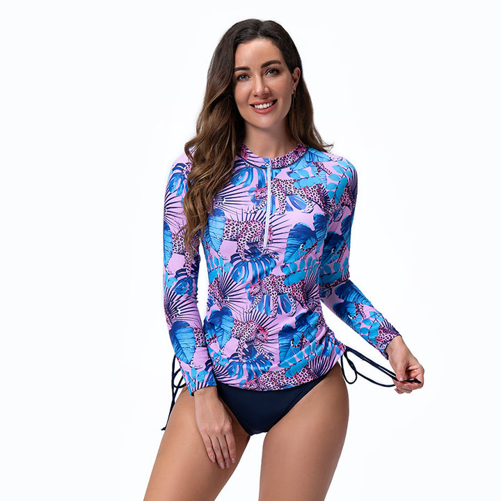 Damen Langarm Rashguard mit stylischem Flora-Muster und seitlichen Kordelzügen Echo Archiv