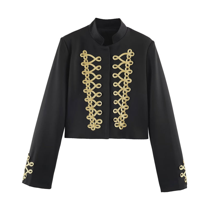 Damen Kurzjacke im Militärstil mit goldener Zierborte und Stehkragen Echo Archiv