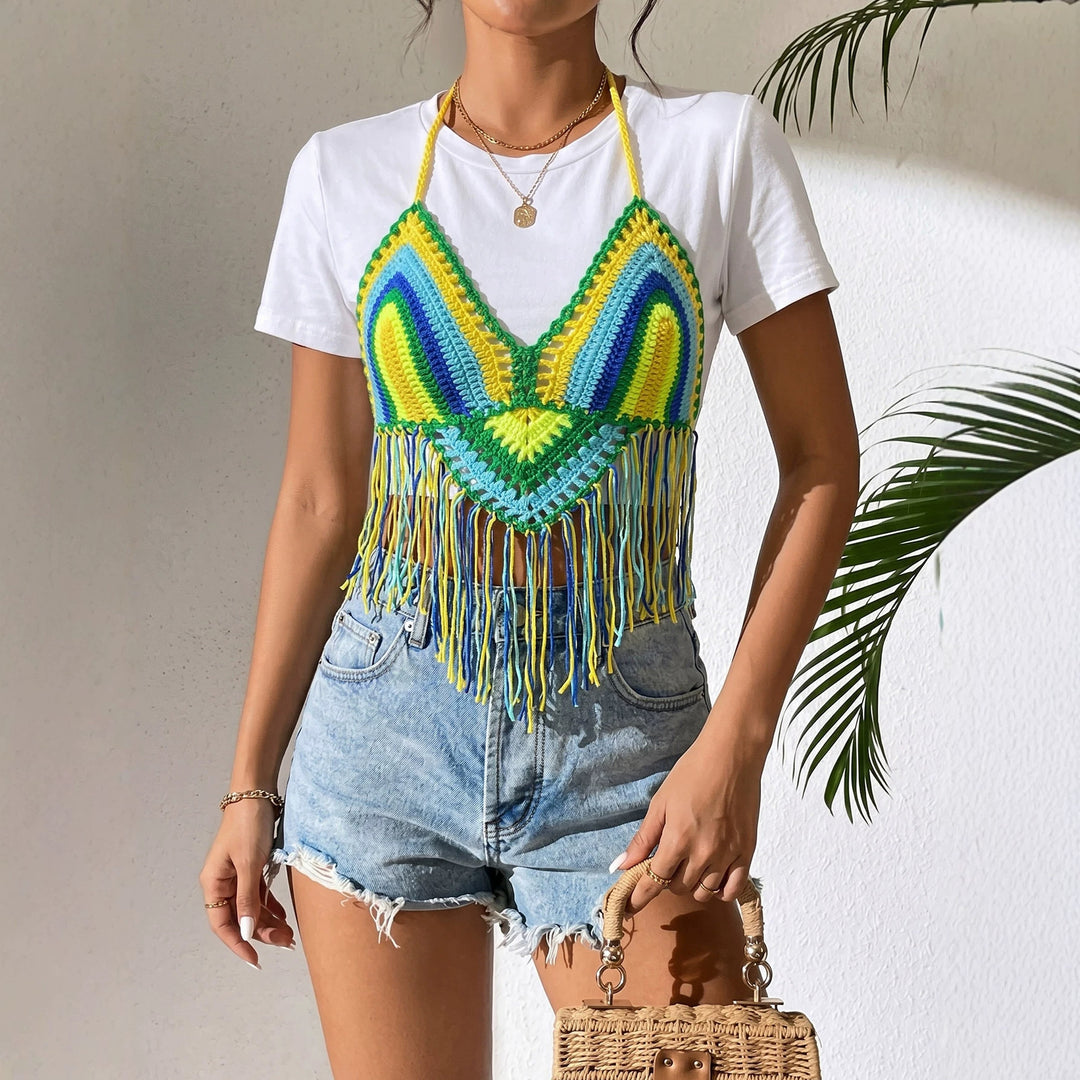 Damen gehäkeltes Crop-Top mit Fransen Echo Archiv