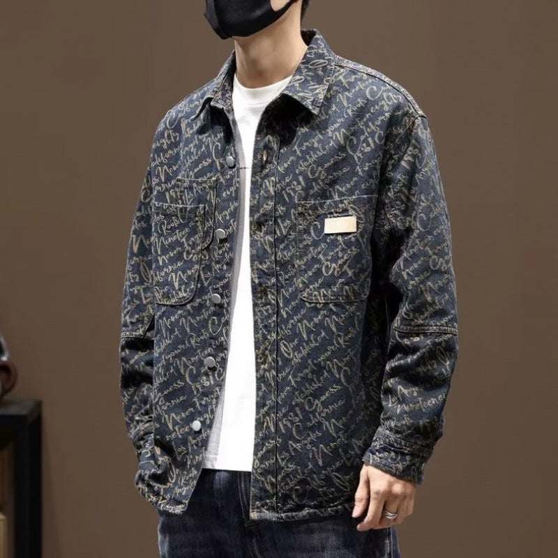 Herren Modische Denimjacke mit grafischem Muster Echo Archiv