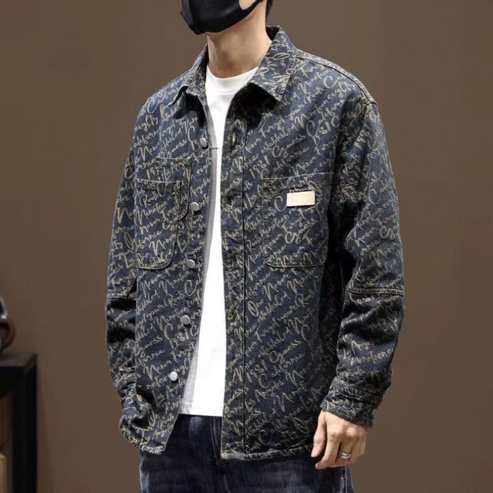 Herren Modische Denimjacke mit grafischem Muster Echo Archiv
