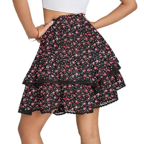 Damen Volantrock mit floralem Muster und elastischem Bund Echo Archiv