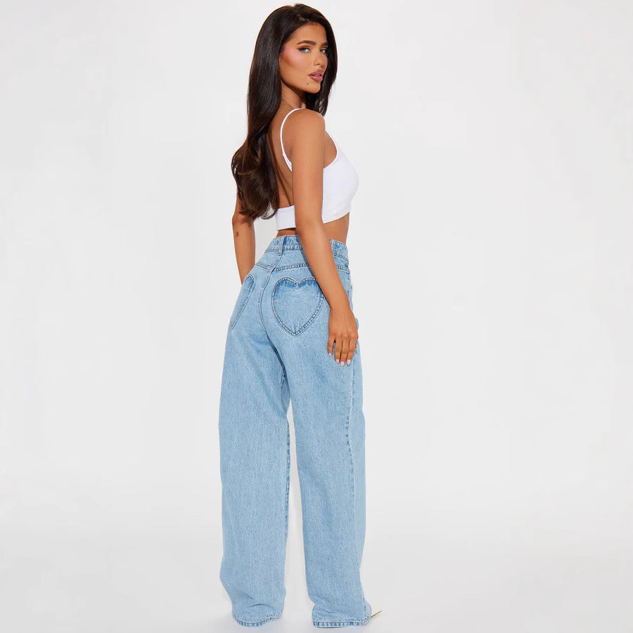 Damen nan hochgeschnittene Weitbein-Jeans mit taillierendem Bund, klassischem Five‑Pocket‑Schnitt und fließendem Bein Echo Archiv