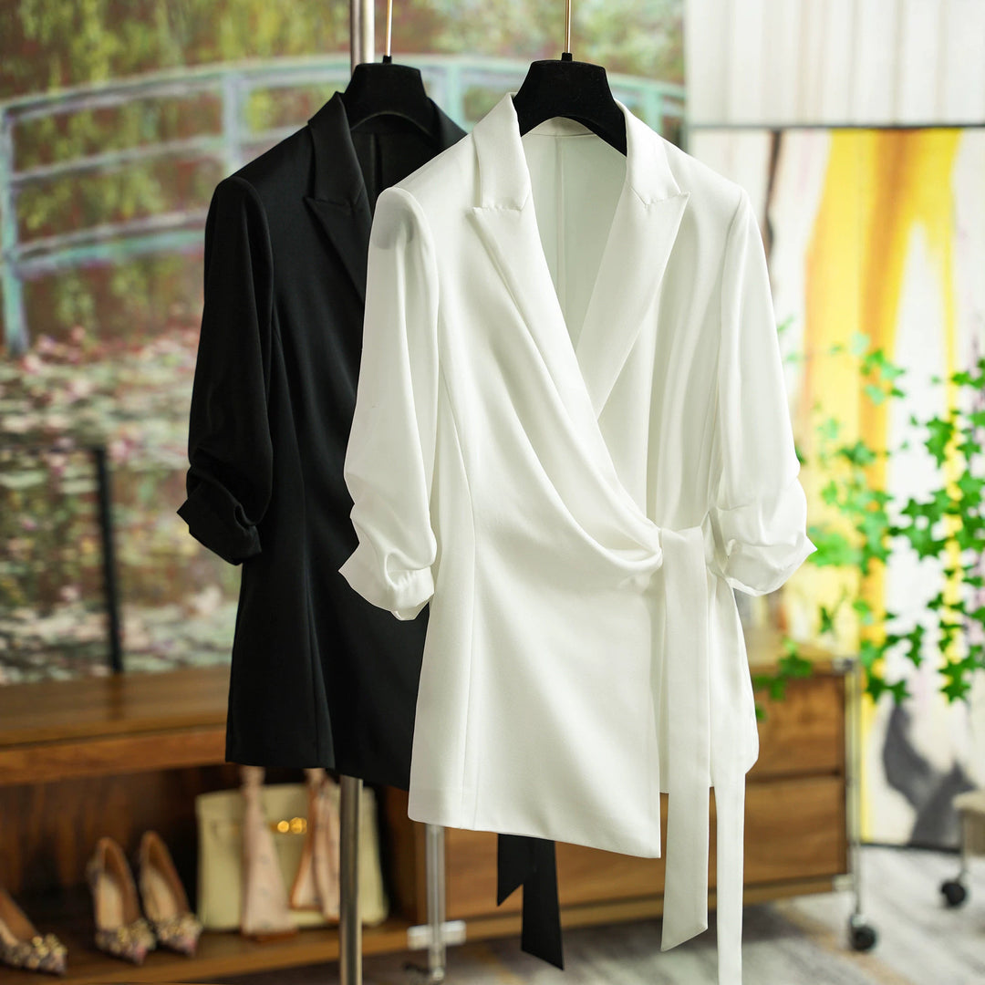 Damen Modische Wickelblazer-Jacke Echoarchiv